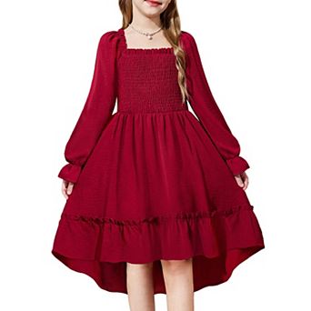 Arshiner Girls Fall Dresses Puff Long Sleeve High Low Party Formal Wedding Girl Midi Spring Dress