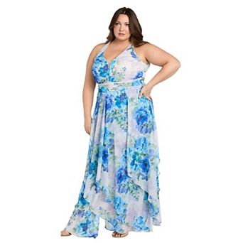Plus Size R&M Richards Floral Lurex Halter Dress with Carwash Skirt