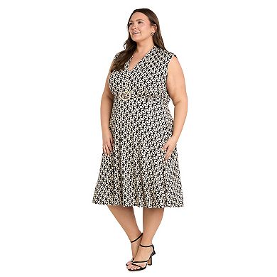 Plus Size R&M Richards Printed Jersey Ruched Waist Fit & Flare Dress