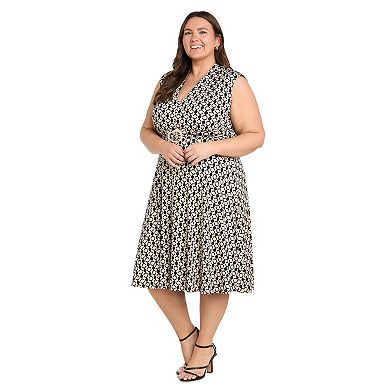 Plus Size R&M Richards Printed Jersey Ruched Waist Fit & Flare Dress