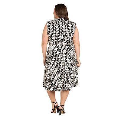 Plus Size R&M Richards Printed Jersey Ruched Waist Fit & Flare Dress