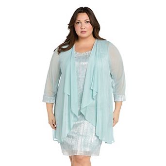 Plus Size R&M Richards Chiffon Jacket with Beaded Neckline Shift Dress