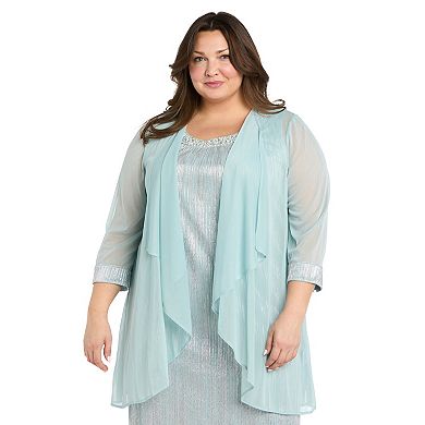 Plus Size R&M Richards Chiffon Jacket with Beaded Neckline Shift Dress