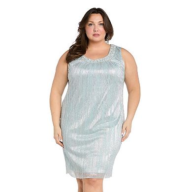 Plus Size R&M Richards Chiffon Jacket with Beaded Neckline Shift Dress