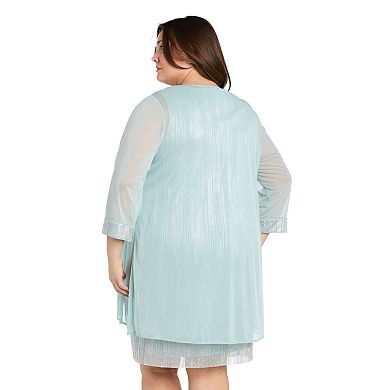Plus Size R&M Richards Chiffon Jacket with Beaded Neckline Shift Dress