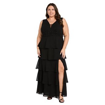 Plus Size R&M Richards Scuba Dress with Tiered Skirt & Beaded Waist