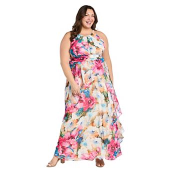 Plus Size R&M Richards Sleeveless Halter Dress with Inverted Ruffles