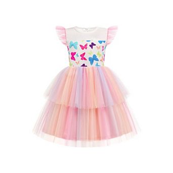 Arshiner Toddler Girls Tutu Sundress Ruffle Sleeve Double Fluffy Tiered Tulle Summer Dresses