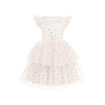 Arshiner Toddler Girls Tutu Sundress Ruffle Sleeve Double Fluffy Tiered Tulle Summer Dresses