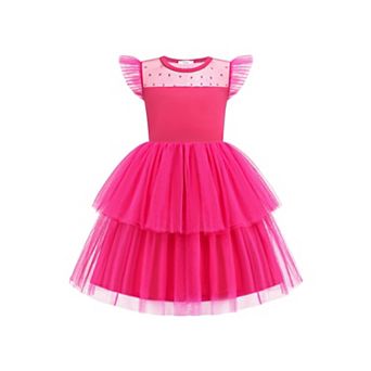 Arshiner Toddler Girls Tutu Sundress Ruffle Sleeve Double Fluffy Tiered Tulle Summer Dresses