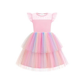 Arshiner Toddler Girls Tutu Sundress Ruffle Sleeve Double Fluffy Tiered Tulle Summer Dresses