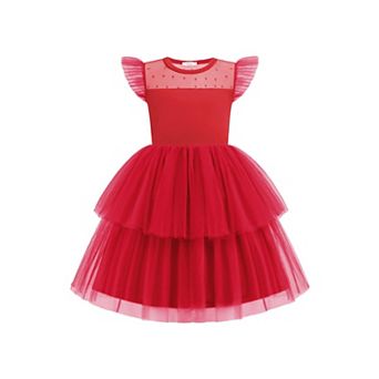 Arshiner Toddler Girls Tutu Sundress Ruffle Sleeve Double Fluffy Tiered Tulle Summer Dresses