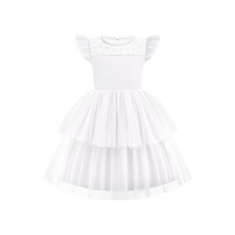 Arshiner Toddler Girls Tutu Sundress Ruffle Sleeve Double Fluffy Tiered Tulle Summer Dresses