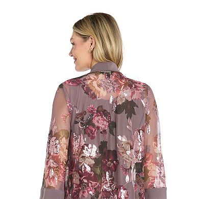 Petite R&M Richards Sheer Floral Sequin Jacket Dress with Necklace