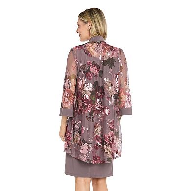 Petite R&M Richards Sheer Floral Sequin Jacket Dress with Necklace