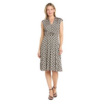 Petite R&M Richards Printed Jersey Ruched Waist A-Line Dress