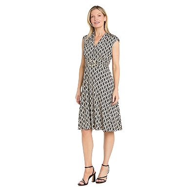 Petite R&M Richards Printed Jersey Ruched Waist A-Line Dress