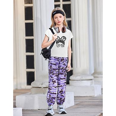 Arshiner Girls Clothes Piece Summer Outfits Drop Shoulder Top Pullover Sweatpants Jogger Set