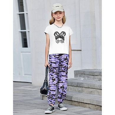 Arshiner Girls Clothes Piece Summer Outfits Drop Shoulder Top Pullover Sweatpants Jogger Set