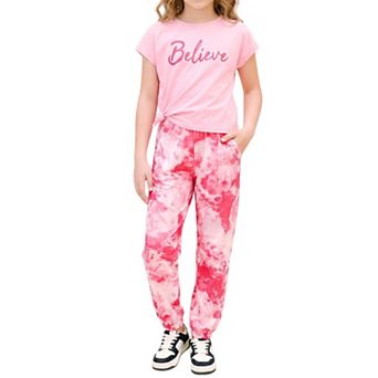 Arshiner Girls Clothes Piece Summer Outfits Drop Shoulder Top Pullover Sweatpants Jogger Set