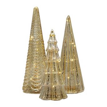 LumaBase Luminarias Battery-Operated Mercury Glass Trees Table Decor Set of 3