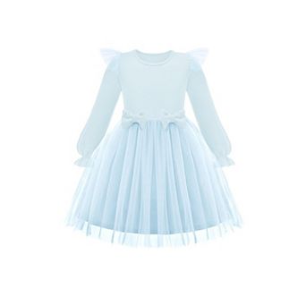 Arshiner Toddler Girls Tulle Dresses With Bow Tie Fall Winter Long Sleeve Formal Party Dress