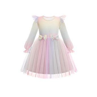 Arshiner Toddler Girls Tulle Dresses With Bow Tie Fall Winter Long Sleeve Formal Party Dress