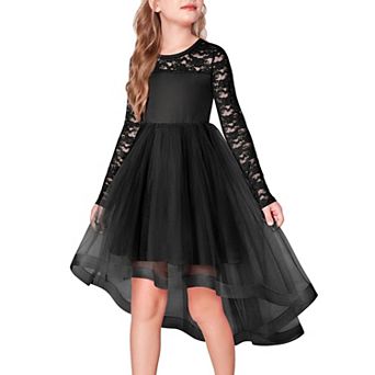 Arshiner Flower Girl Lace Tutu Dresses High Low Hem Long Sleeve Flowy Formal Party Wedding Dress