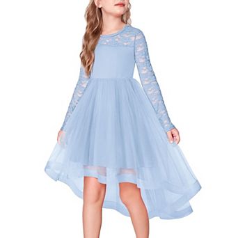 Arshiner Flower Girl Lace Tutu Dresses High Low Hem Long Sleeve Flowy Formal Party Wedding Dress