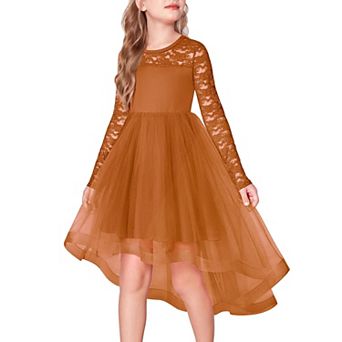Arshiner Flower Girl Lace Tutu Dresses High Low Hem Long Sleeve Flowy Formal Party Wedding Dress