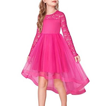 Arshiner Flower Girl Lace Tutu Dresses High Low Hem Long Sleeve Flowy Formal Party Wedding Dress