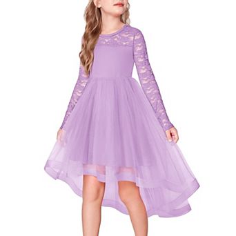 Arshiner Flower Girl Lace Tutu Dresses High Low Hem Long Sleeve Flowy Formal Party Wedding Dress