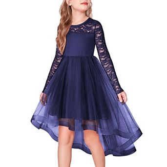 Arshiner Flower Girl Lace Tutu Dresses High Low Hem Long Sleeve Flowy Formal Party Wedding Dress