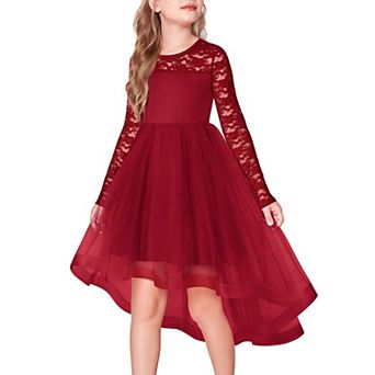 Arshiner Flower Girl Lace Tutu Dresses High Low Hem Long Sleeve Flowy Formal Party Wedding Dress