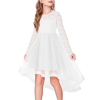 Arshiner Flower Girl Lace Tutu Dresses High Low Hem Long Sleeve Flowy Formal Party Wedding Dress