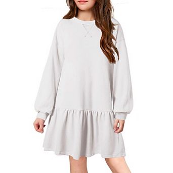 Arshiner Girls Dresses Long Sleeve Pullover Tops Drop Shoulder Sweatshirt Casual Dress with Pockets