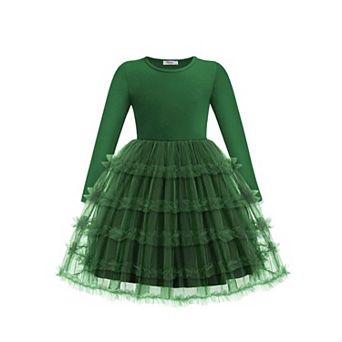 Arshiner Toddler Tutu Dress Girls Long Sleeve Fall Winter Ruffle Tiered Holiday Party Tulle Dresses