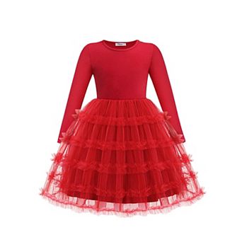 Arshiner Toddler Tutu Dress Girls Long Sleeve Fall Winter Ruffle Tiered Holiday Party Tulle Dresses