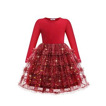 Arshiner Toddler Tutu Dress Girls Long Sleeve Fall Winter Ruffle Tiered Holiday Party Tulle Dresses