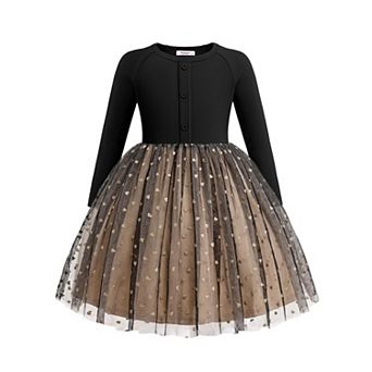 Arshiner Toddler Girls Tutu Dress Long Sleeve Fall Winter Button Front Party