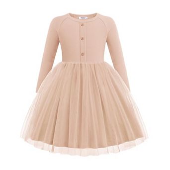 Arshiner Toddler Girls Tutu Dress Long Sleeve Fall Winter Button Front Party