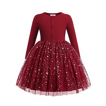 Arshiner Toddler Girls Tutu Dress Long Sleeve Fall Winter Button Front Party