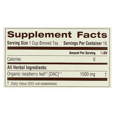 Traditional Medicinals Organic Raspberry Leaf Herbal Tea - Caffeine Free - 16 Bags