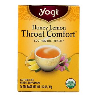 Yogi Throat Comfort Herbal Tea Caffeine Free Honey Lemon - 16 Tea Bags - Case Of 6