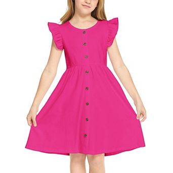 Arshiner Girls Dress Flutter Sleeve Aline Button Down Sundress Summer Dresses For Kids