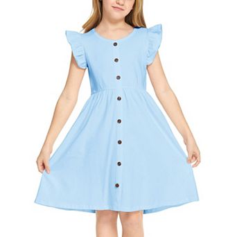 Arshiner Girls Dress Flutter Sleeve Aline Button Down Sundress Summer Dresses For Kids