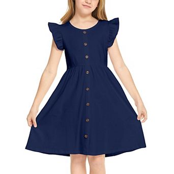 Arshiner Girls Dress Flutter Sleeve Aline Button Down Sundress Summer Dresses For Kids