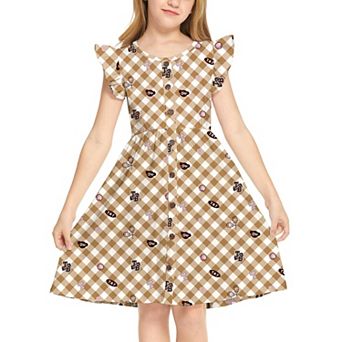 Arshiner Girls Dress Flutter Sleeve Aline Button Down Sundress Summer Dresses For Kids