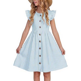 Arshiner Girls Dress Flutter Sleeve Aline Button Down Sundress Summer Dresses For Kids