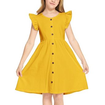 Arshiner Girls Dress Flutter Sleeve Aline Button Down Sundress Summer Dresses For Kids